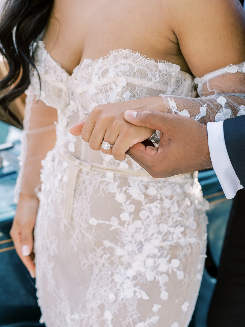 Fashionable and stylish black tie spring wedding with white roses and orchids, Berta wedding gown, and YSL bridal shoes at an Estate with French-inspired architecture and ambiance | Park Chateau Estate and Gardens | East Brunswick NJ | Denise Marie Photography | Editorial Wedding Photographer based in Philadelphia PA