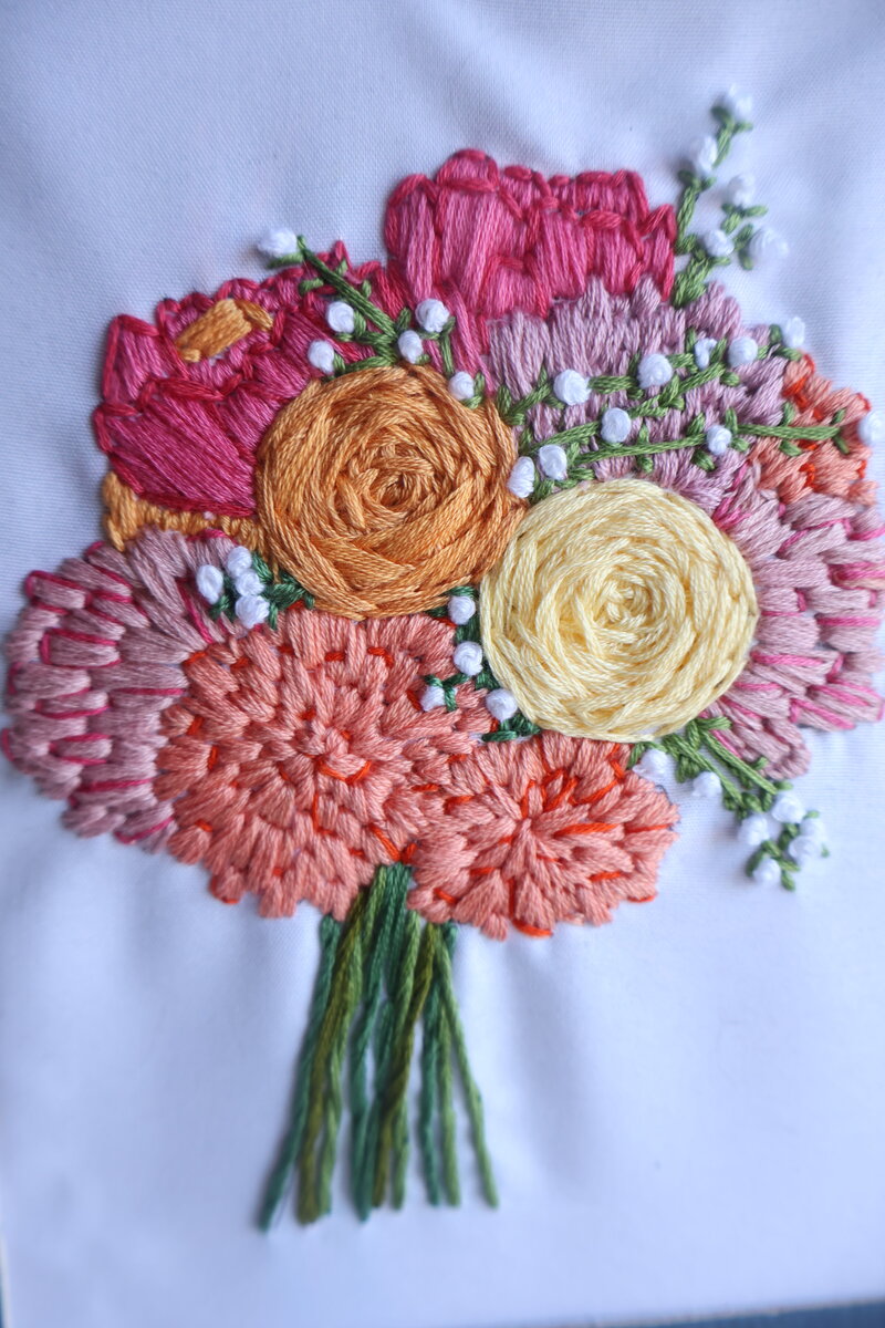 Multicolored pressed florals created from wedding bouquet.