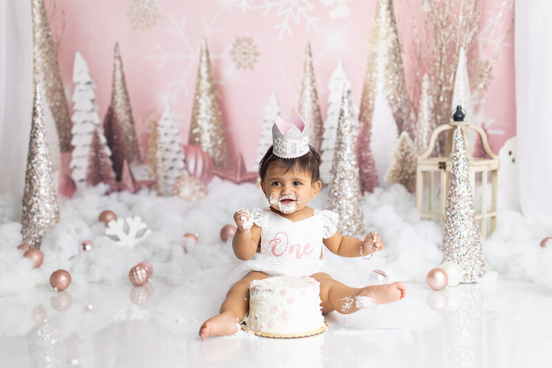 Pink Christmas themed cake smash.