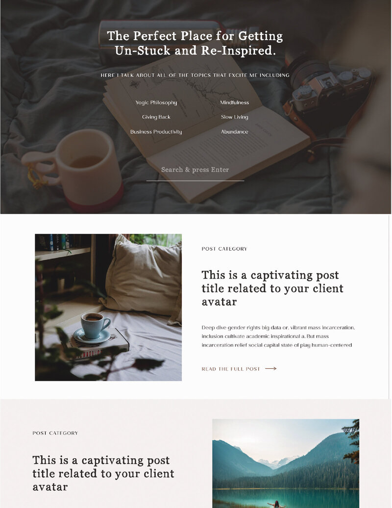 Sales page for adventure inspired Showit website template