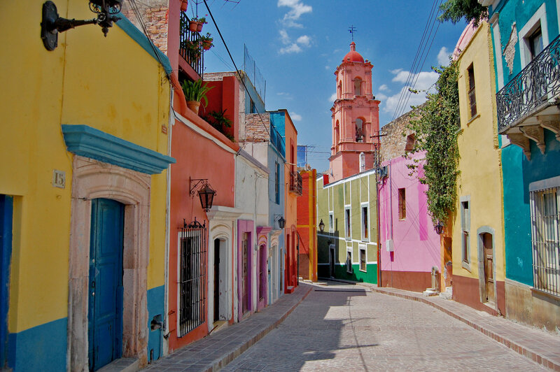 Alleys of Guanajuato Mexico, colorful houses