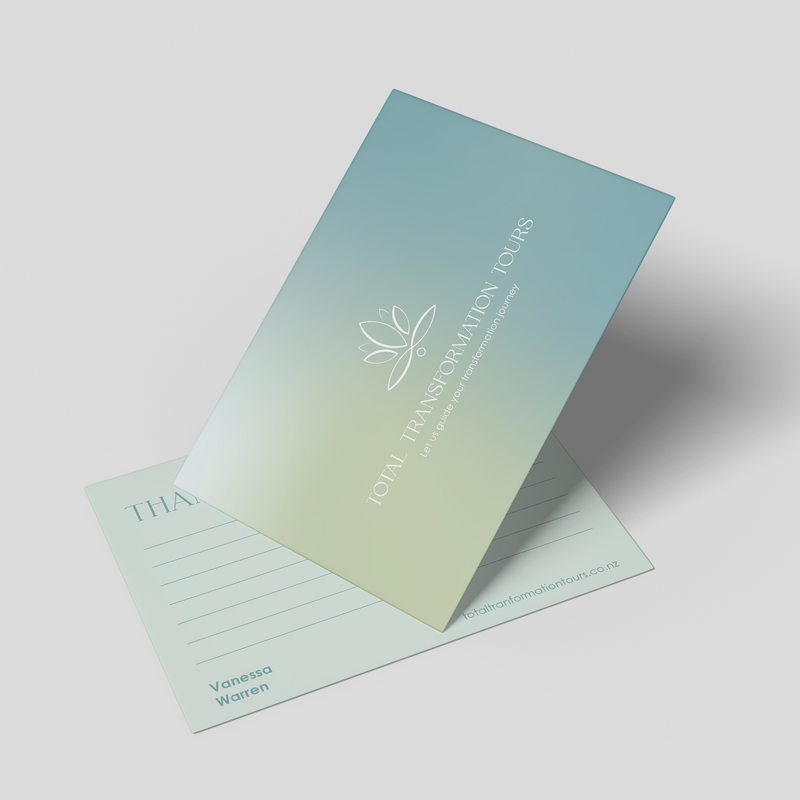Thank you card design for Total Transformation Tours.