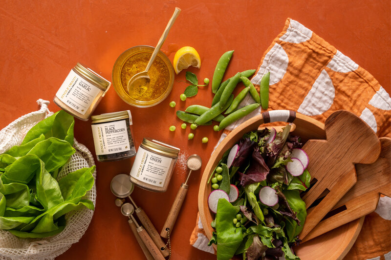 Spices and vegtables on a table
