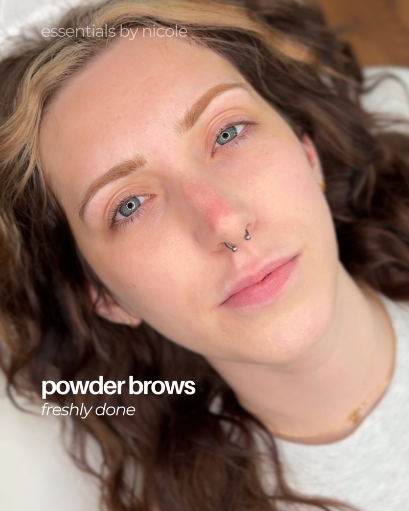 Natural ombré powder brows created with permanent makeup shading