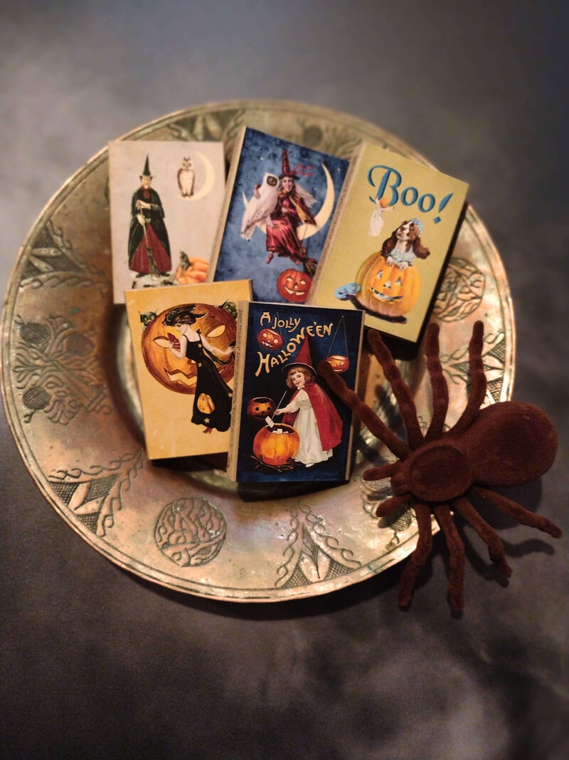 handmade vintage match boxes fall Halloween