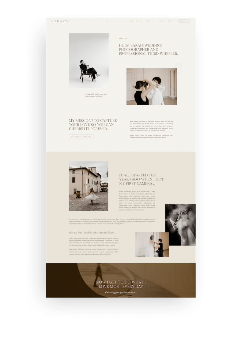 Minimal timeless Showit website template for wedding photographer