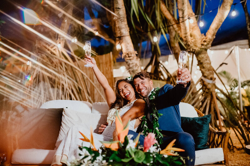 Tropical Bride and Groom at Reception in Hawaii