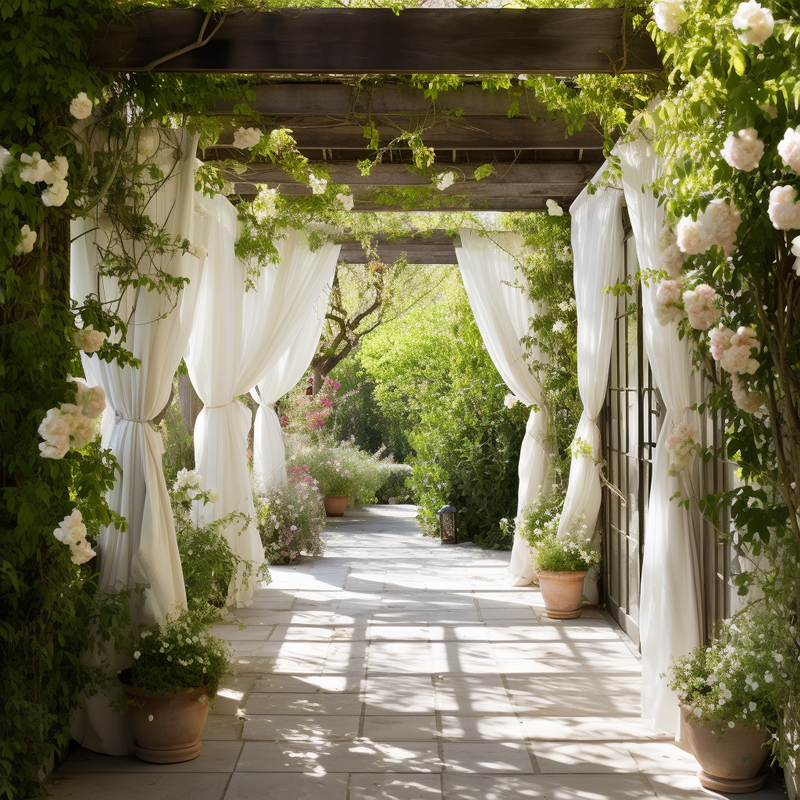 pergola walkway into a greenhouse wedding venue