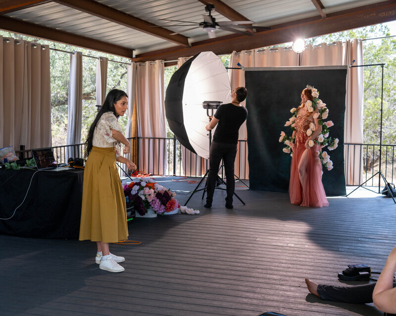 model posing during styled photo shoot for photography retreat