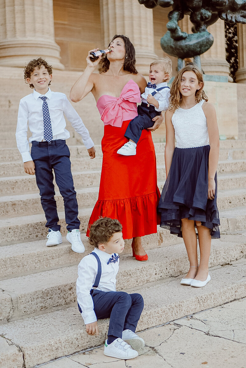 philadelphia family photographer red and pink dress art museum photo session