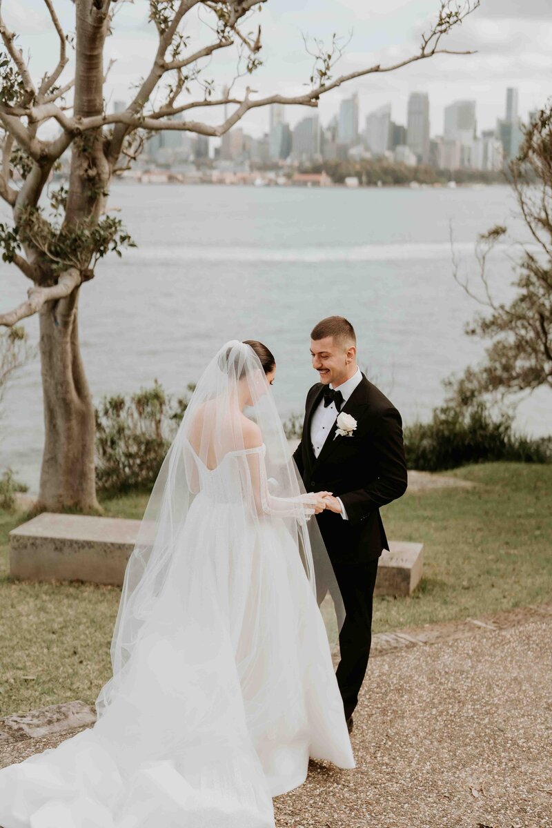 Couple doing a first look for their wedding 