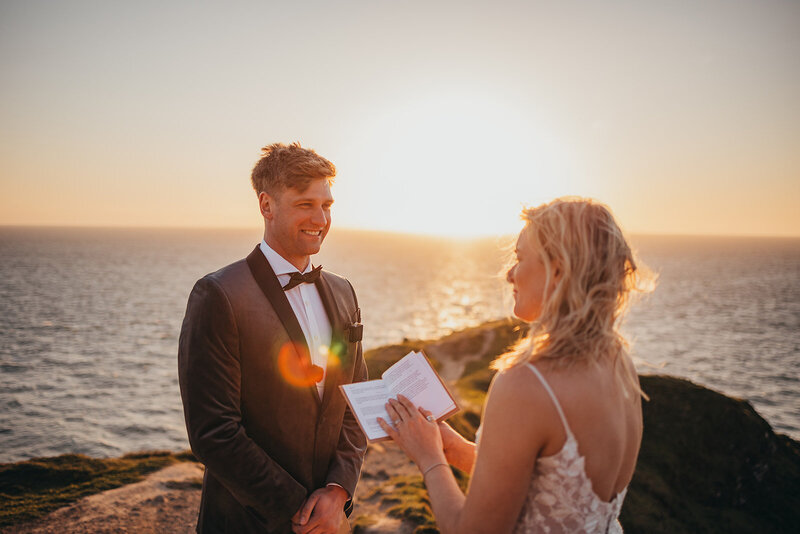 bride reads vows to groom during elopement