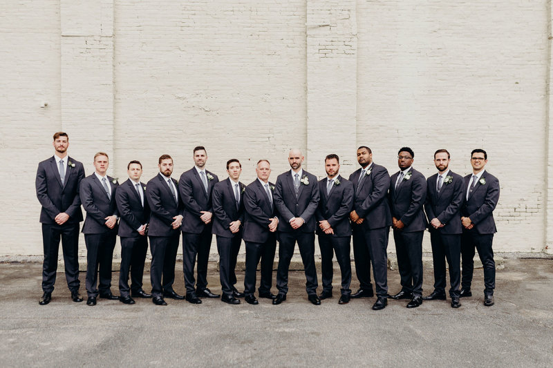 Indianapolis wedding party photos, groom and groomsmen photos, Indianapolis downtown wedding, Mass Ave Indy