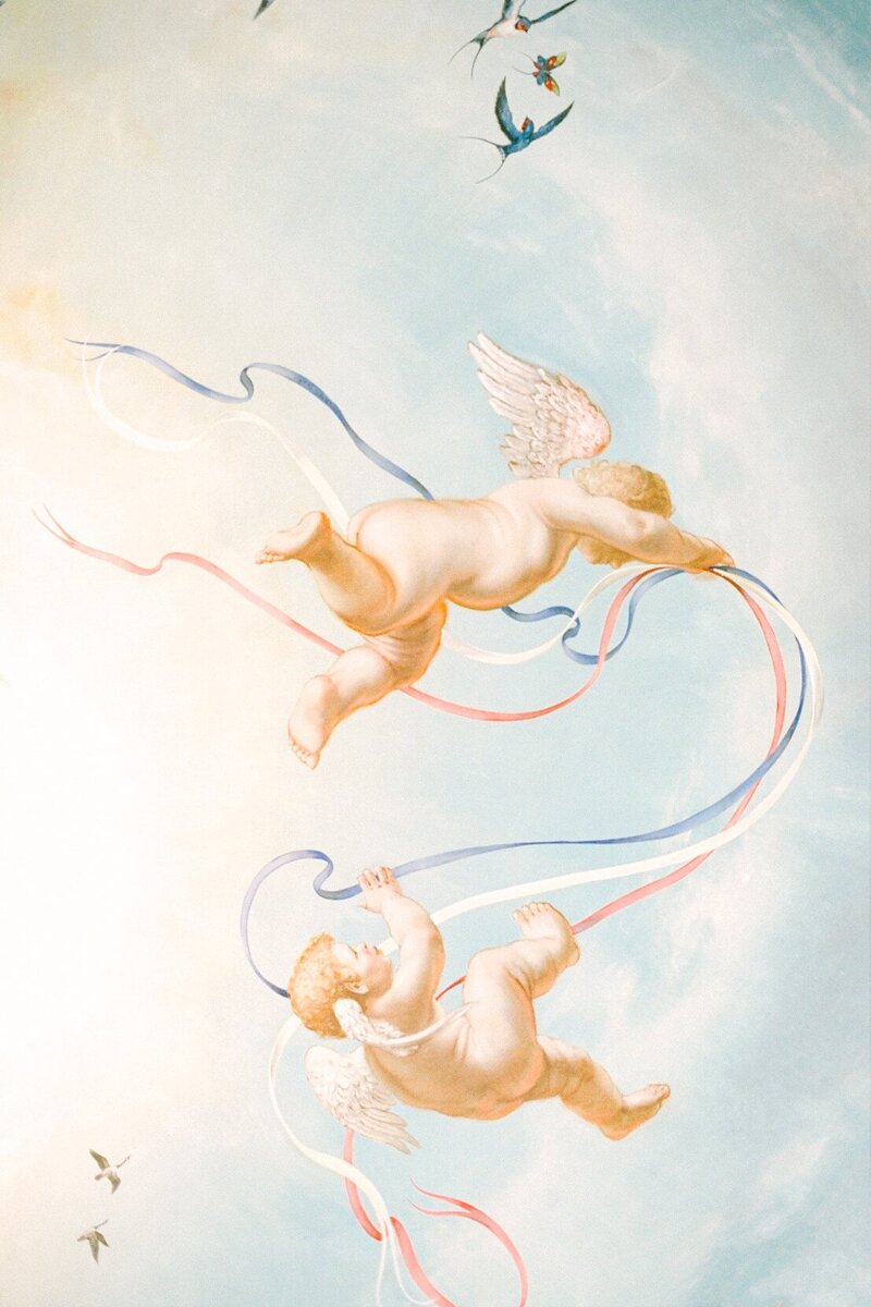 Fetcham Hall British castle ceiling mural of joyful angels