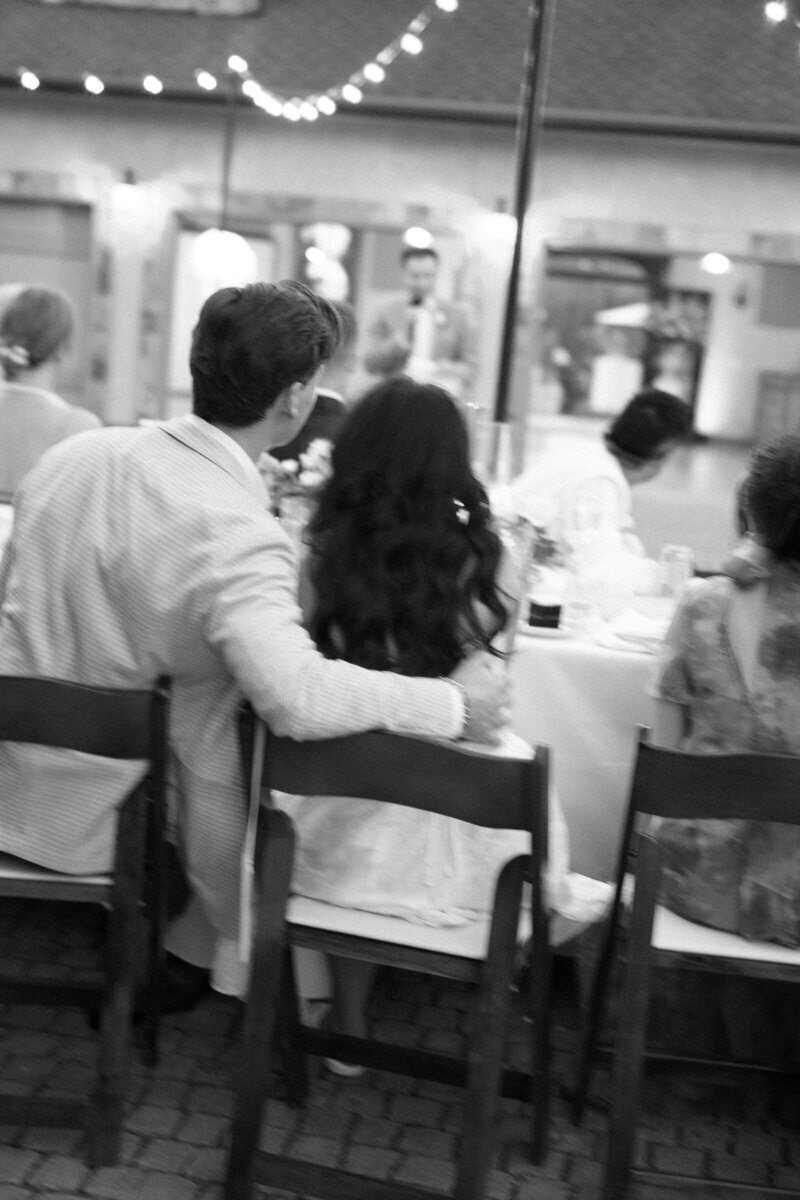 black and white reception photo captured by Indiana wedding photographer