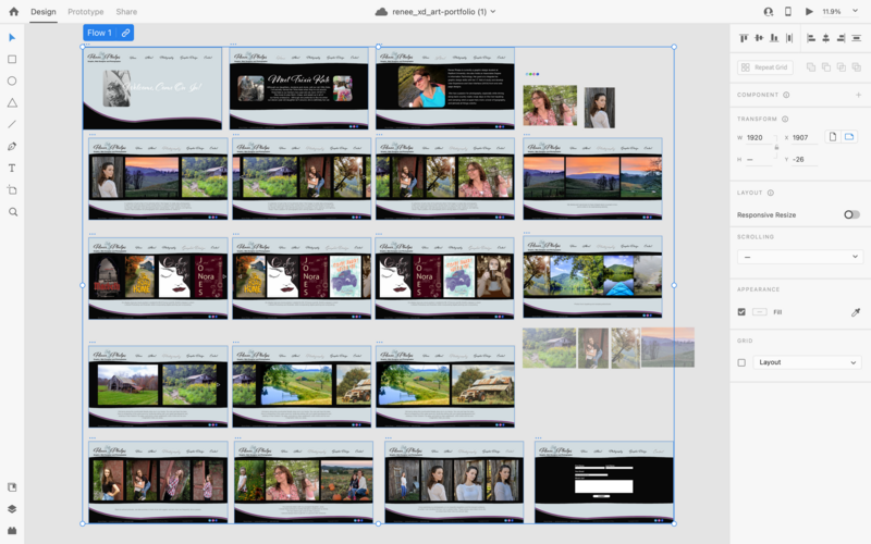 Website of art portfolio in XD wireframes