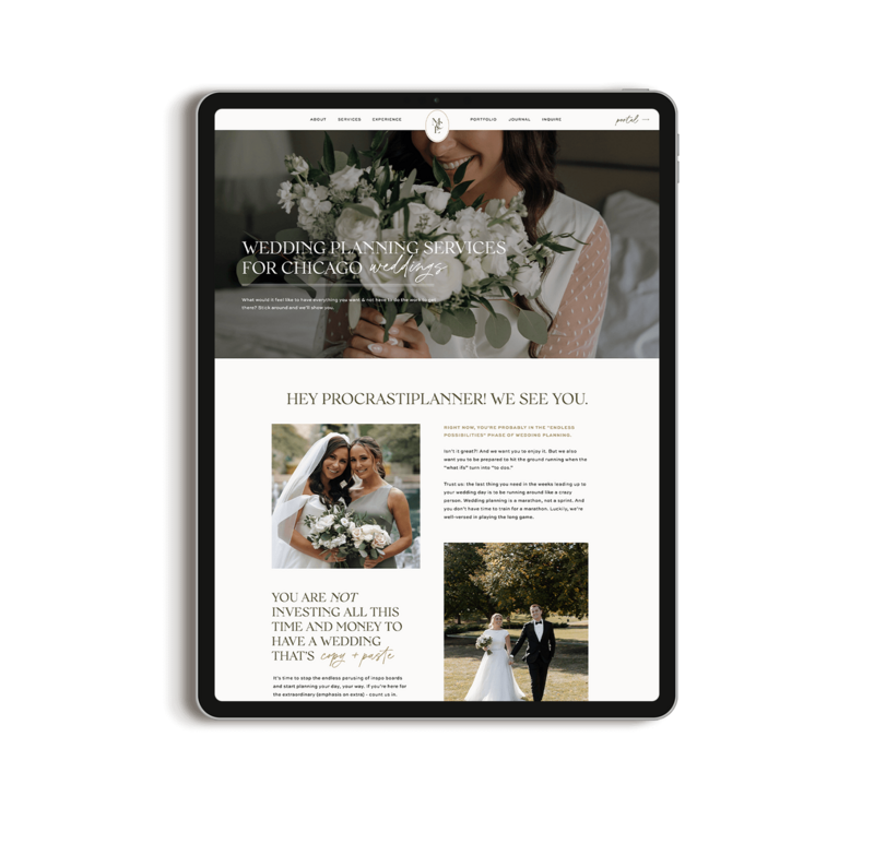 Design Mockup of Showit Wedding Planner Design