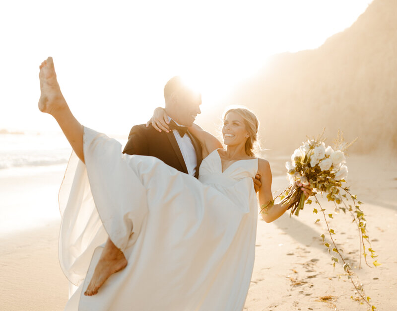 bride and groom at Cannon Beach elopement