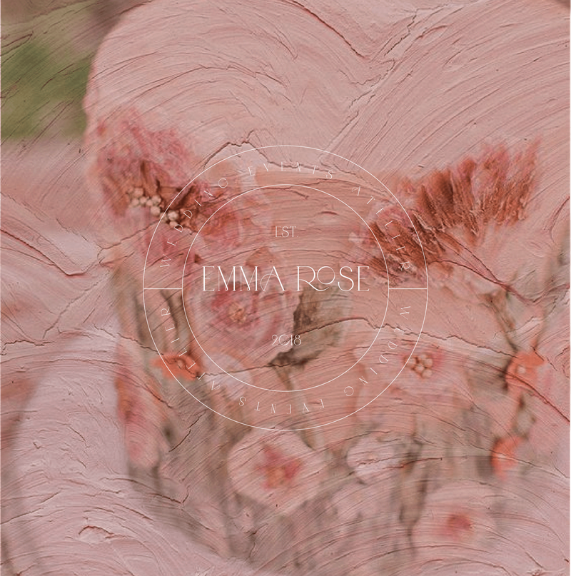 Delicate monogram for Emma Rose brand identity, applied on textured paper with refined finish