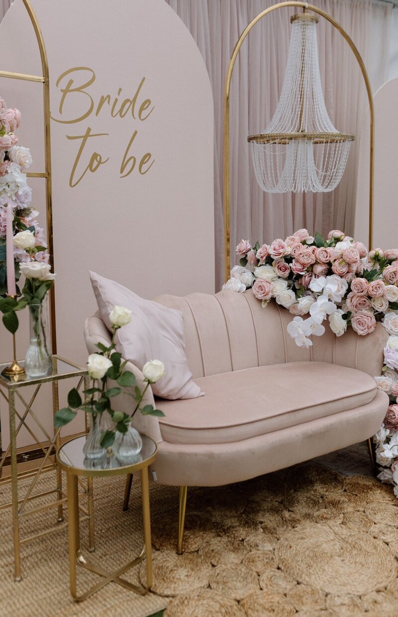 Furniture event rentals pink sofa