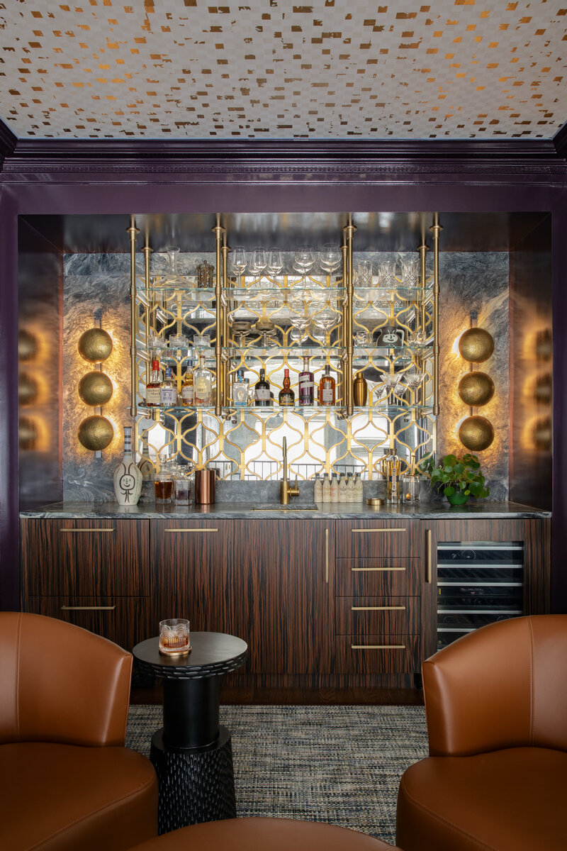 multi colored purple bar with dark wood accents