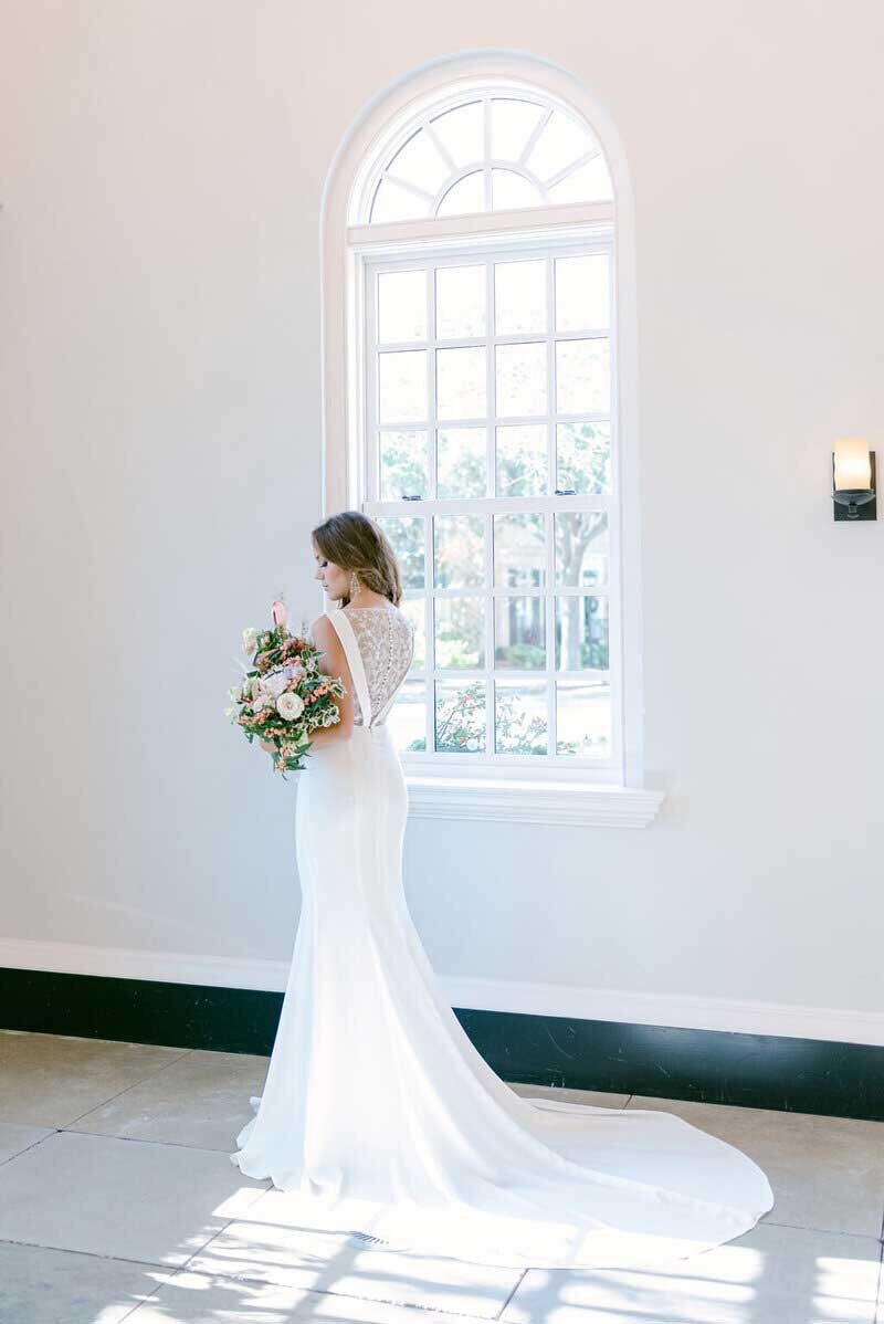 textured wedding dress with full skirt