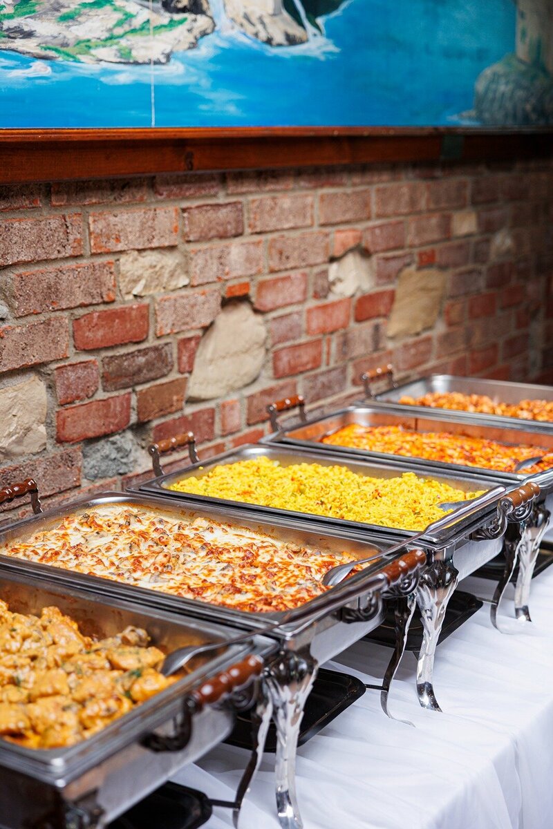 classic european food set in the century room for wedding reception