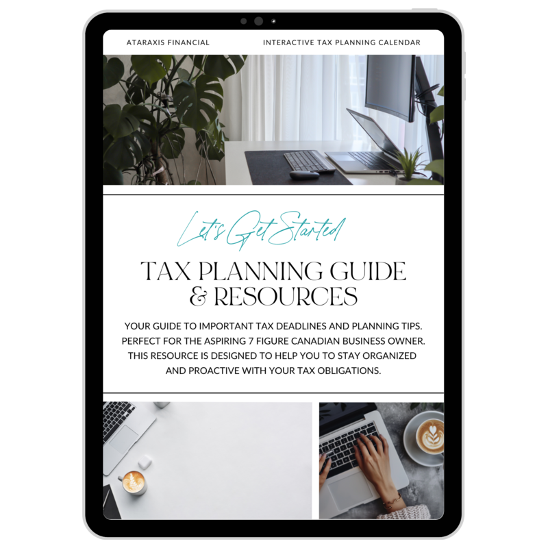 iPad Mockup displaying the cover of a Tax planning Guide and Resources.