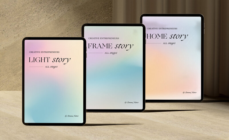 mockup of three tablet devices showcasing the bundle of sacred stories on a stone background