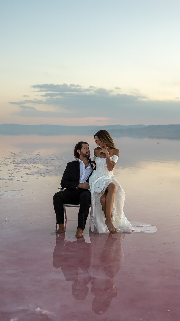 Utah's Stansbury Island known as Pink Lake due to its pink hue is a couples dream come true. 