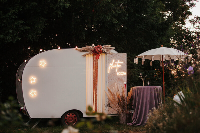 Photo booth trailer at an alternative wedding. 
