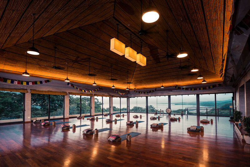 yoga mats set up in sky mind hall yoga blue spirit costa rica