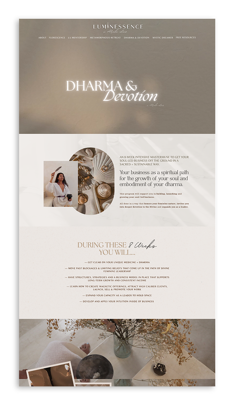 Temple Dreams Studio web design mockup for a feminine embodiment coach sales page