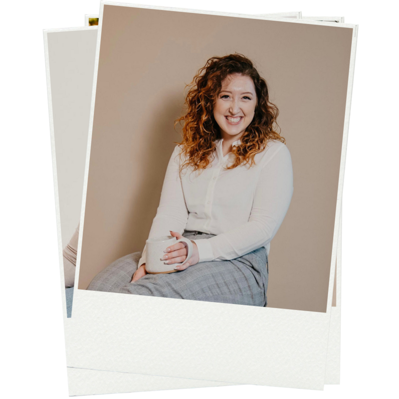 A series of professional headshots of Erin, Ruby Works' founder, encouraging readers to inquire about a new project