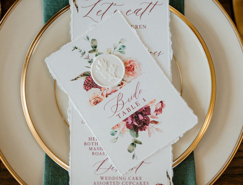 table card for Southern California bride