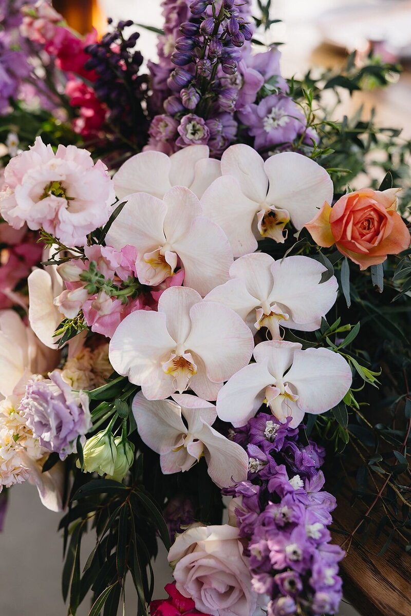 colourful palette of modern pastel flowers with phalaenopsis orchids