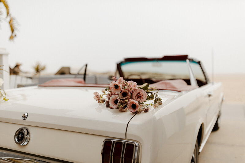 Vintage car at wedding in California