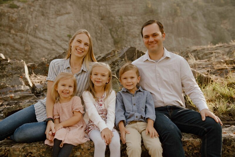 Family of five posing on rocks, Austin Family Photographer, Tiffany Chapman Photography