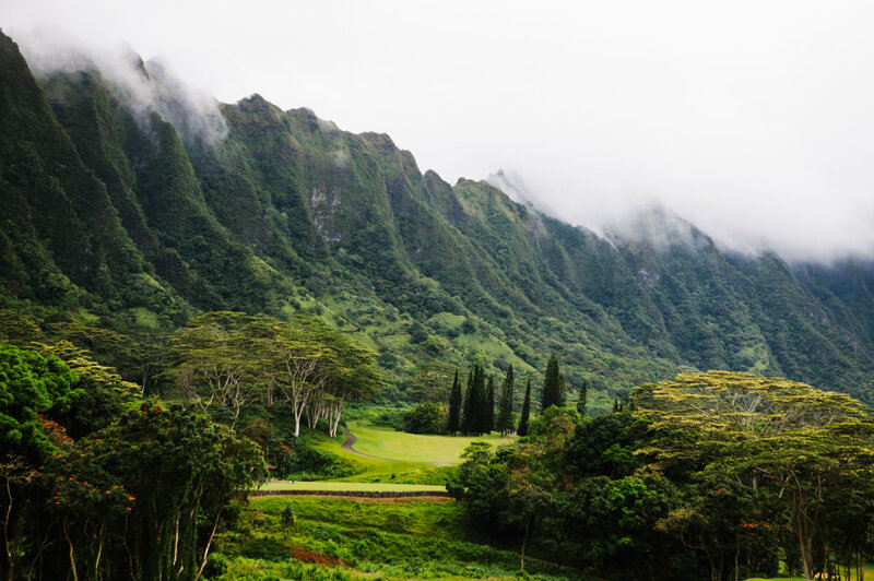 Hawaii mountains with fog