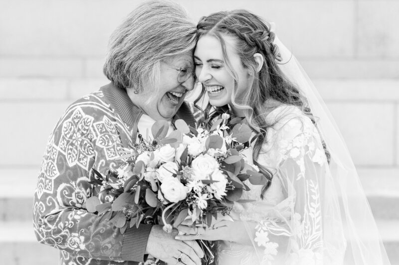 Bride and her grandma sharing an emotional moment on the wedding day.