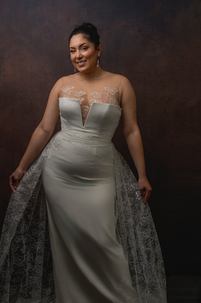 Detachable lace train wedding dress SC bridal designer