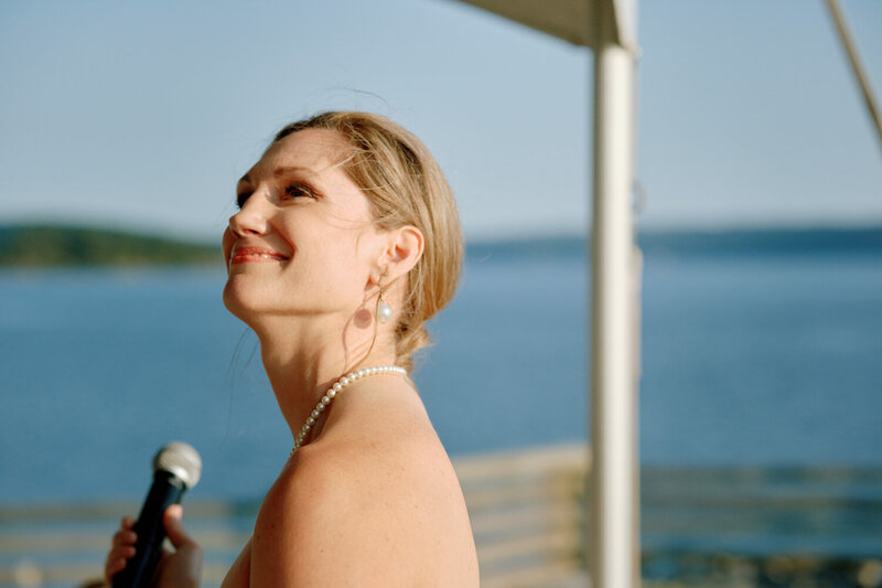Bride and groom sing karaoke