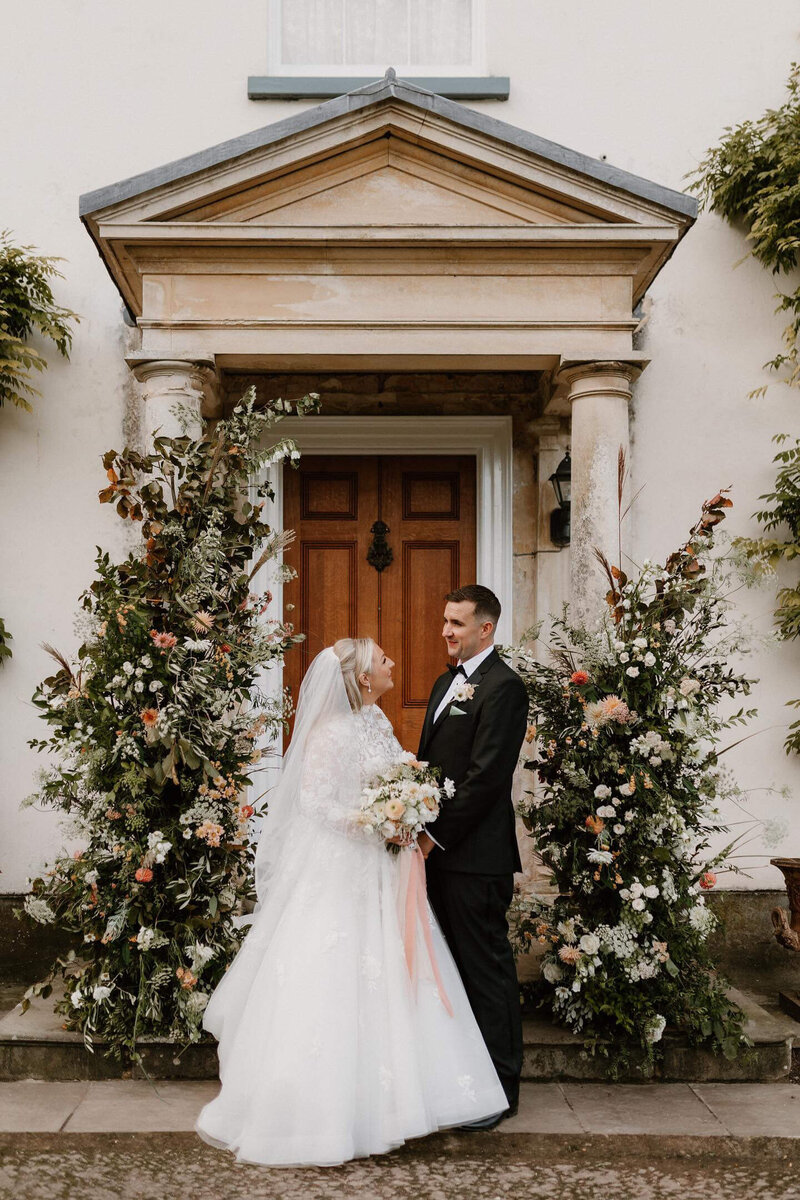 Groom stood outside Sant frraed House
