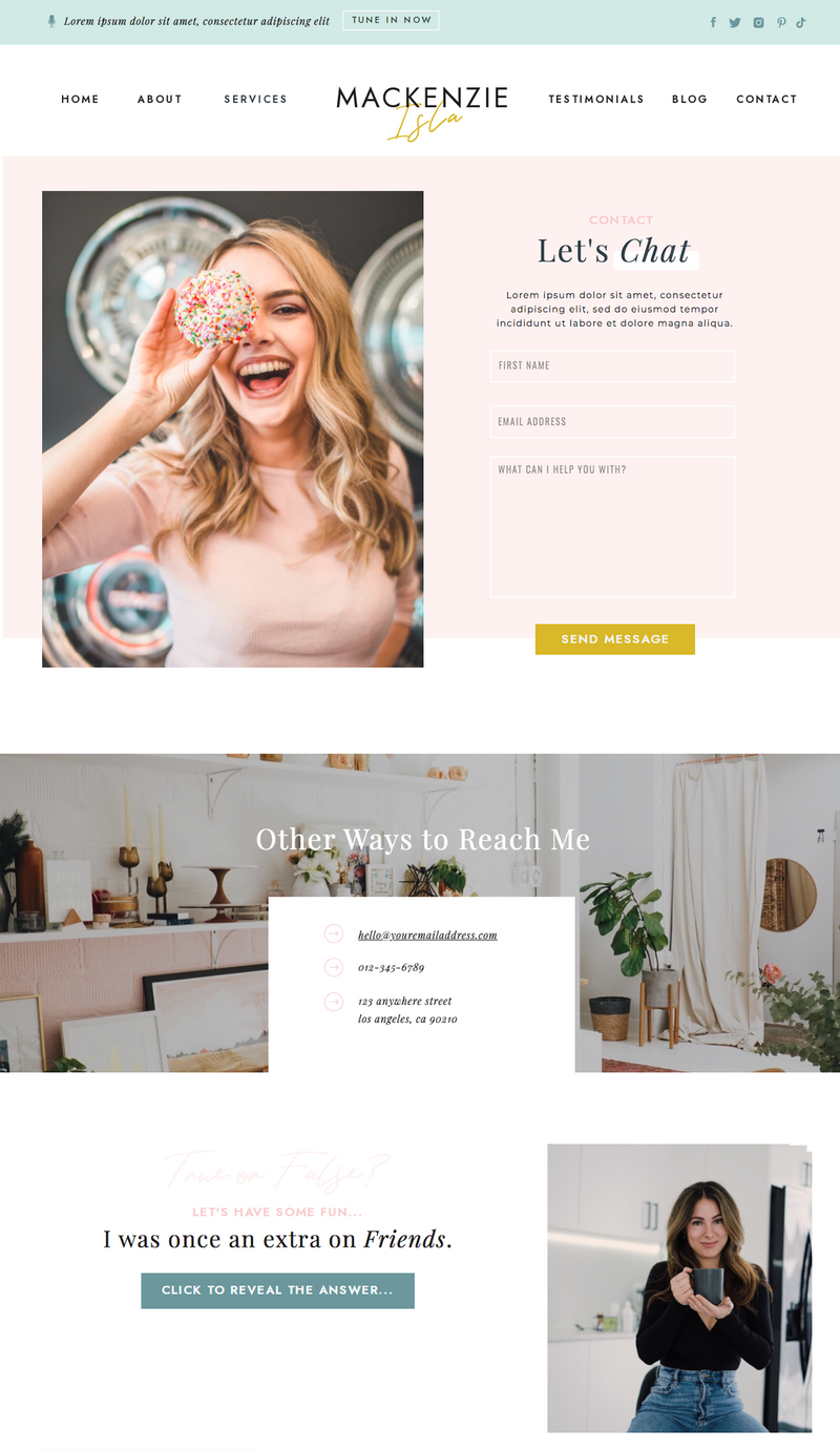 Fully customizable contact page for Showit websites