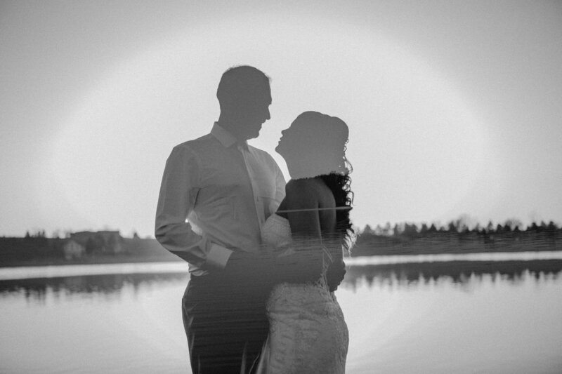 black and white photo of bride and groom taken by fargo wedding photographer kiella lawrence
