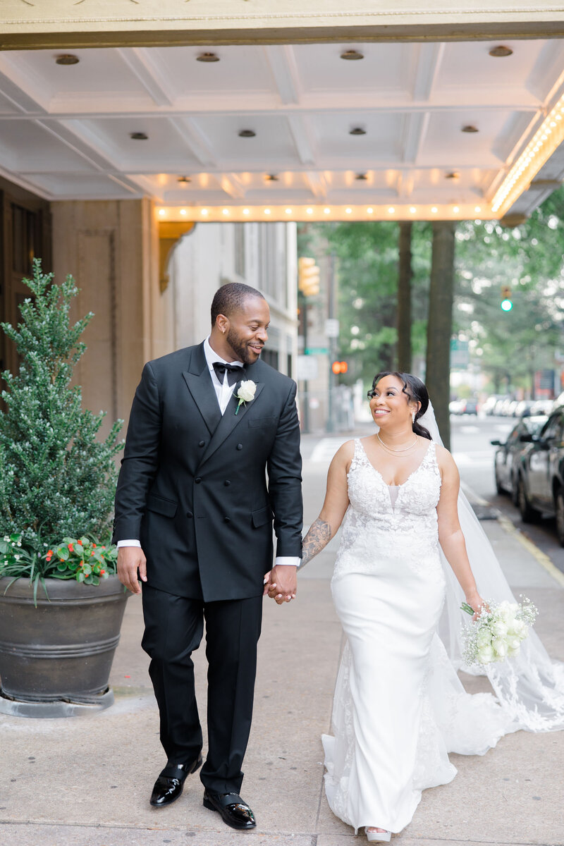 Married couple walks together in downtown Newport News Virginia