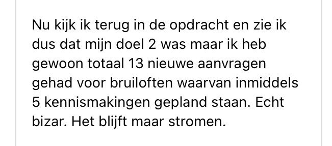 Een beginnende ondernemer, deelnemer van de Online Business Academy omschrijft hoe ze 13 aanvragen heeft gekregen sinds de laatste opdracht en dat het maar blijft stromen