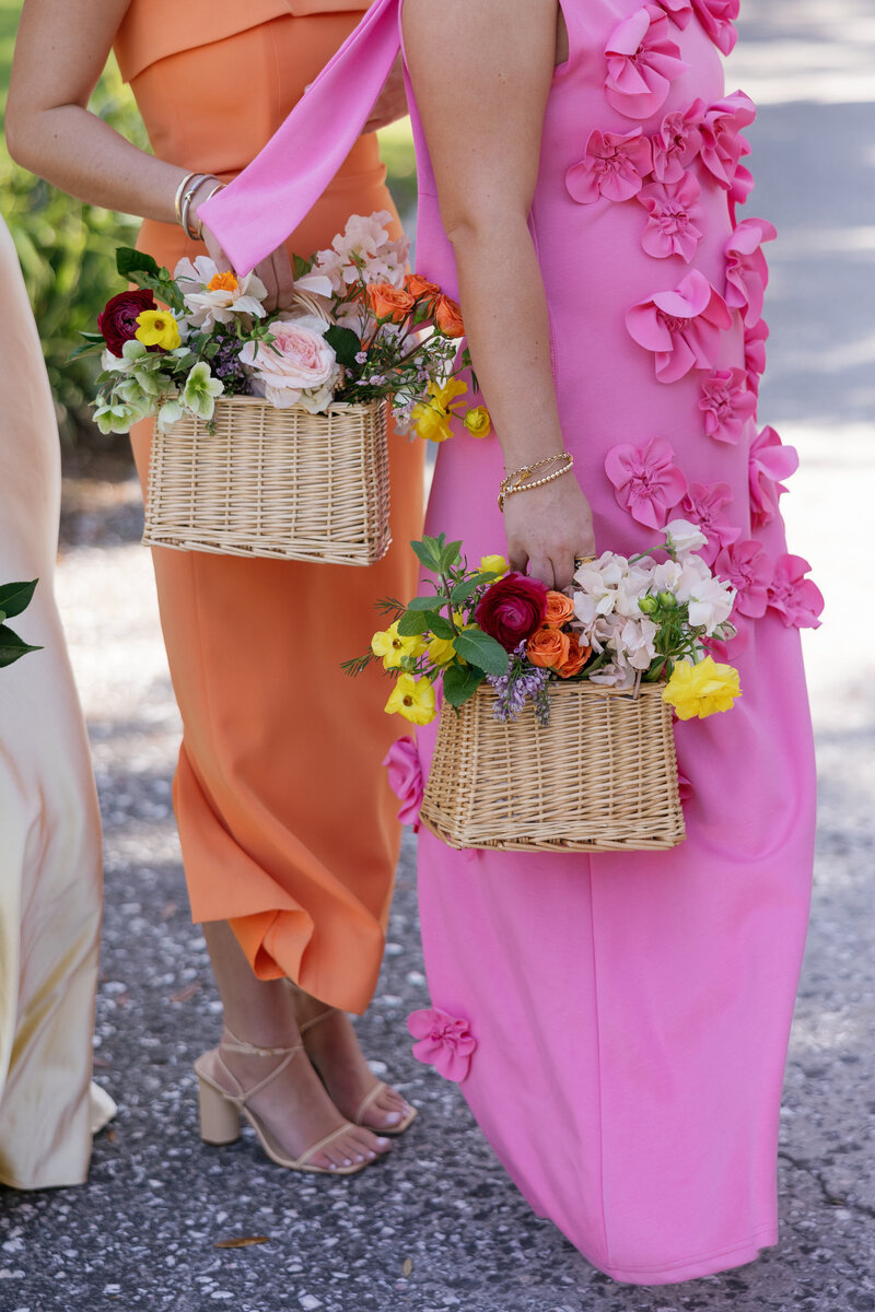 Bride holding pink and white bouquet