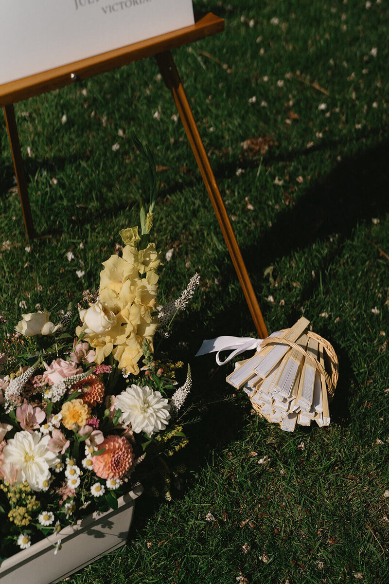 Wedding fans on the ground 