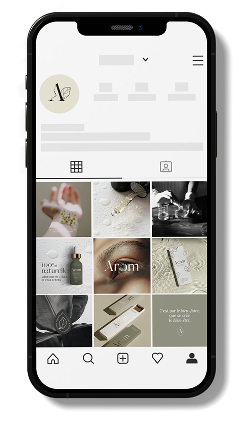 Feed Instagram Arôm. Supports digitaux crées par le Studio Youmé.